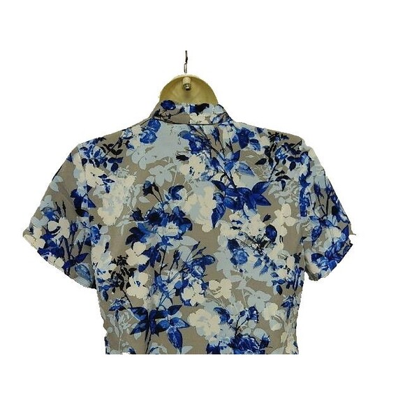 Calvin Klein Womens Blouse Size XS Blue & Gray Floral with Petal Sleeves - Picture 6 of 15